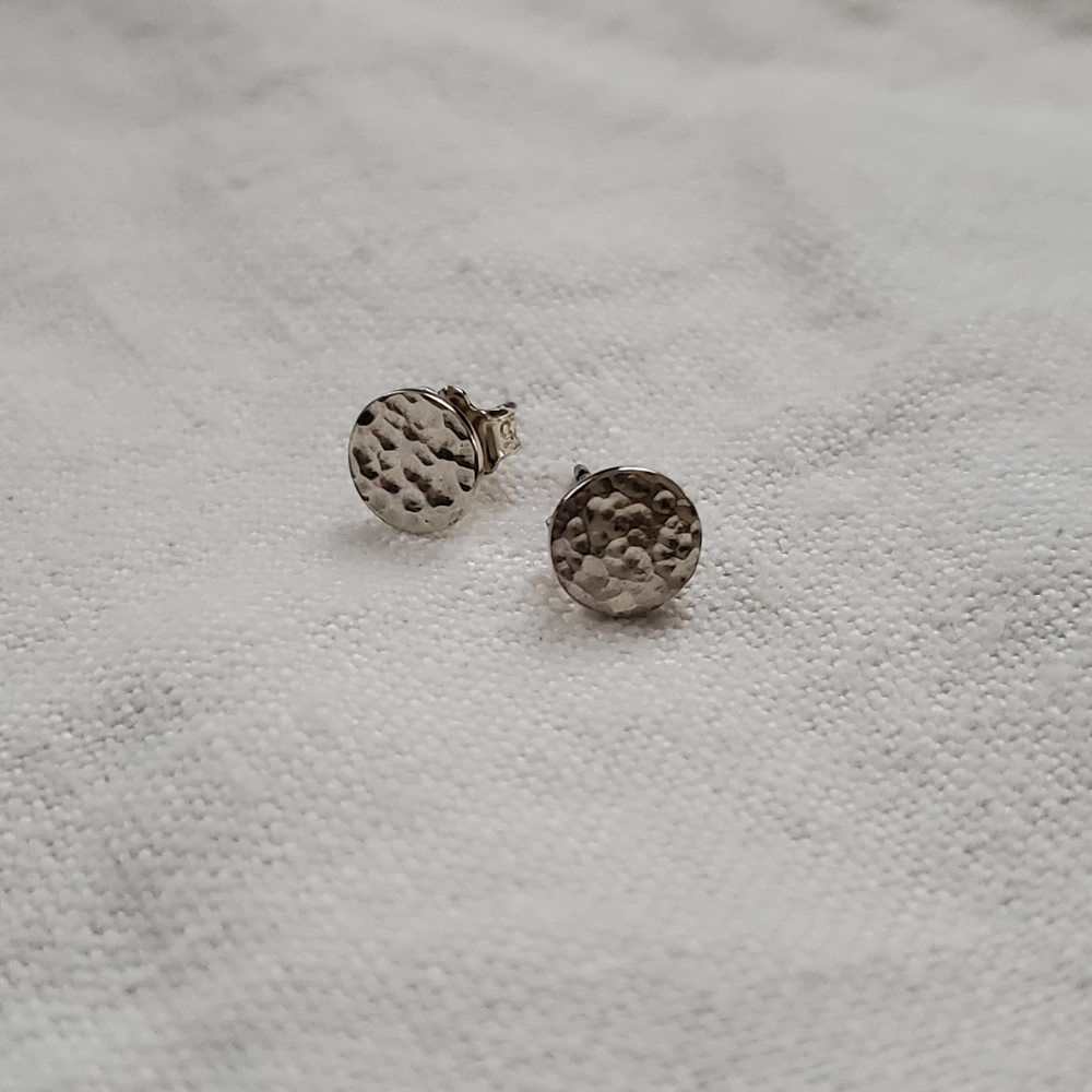 Sterling Silver hammered disc stud earrings